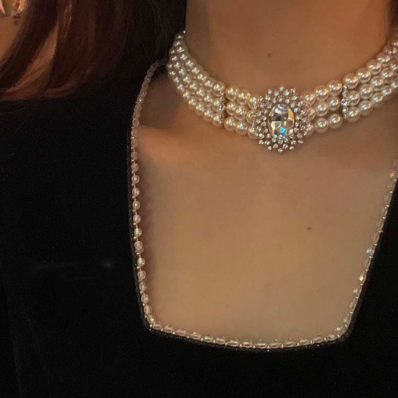 3 Layers Pearl Choker Necklace-VESSFUL