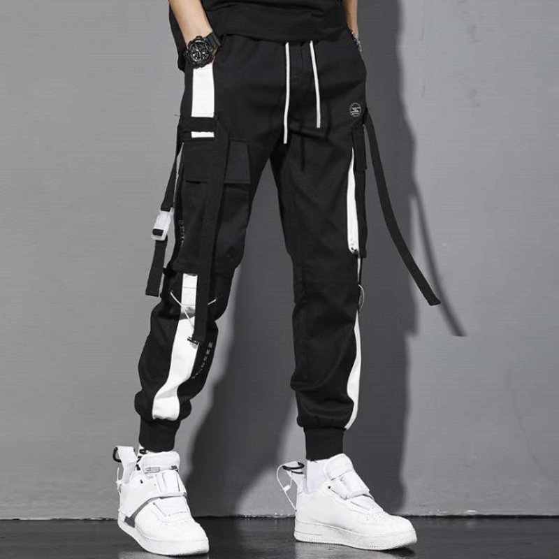Strapped Ribbon Contrast Color Jogger Pants