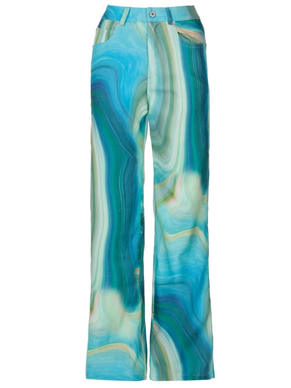 Street Fashion Tie-dyed Color Block Middle Rise Straight Pants