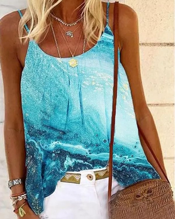 Sexy Blue Sea Print Holiday Camis&Vests Tops