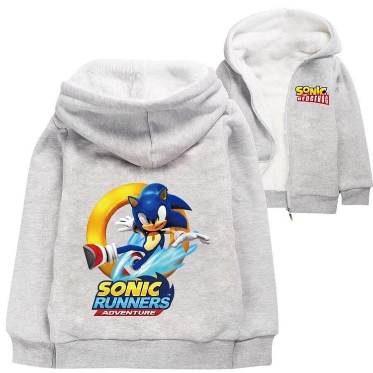 Mayoulove Girls Boys Sonic Runners Adventure Print Cotton Zip Up Lined Hoodie-Mayoulove