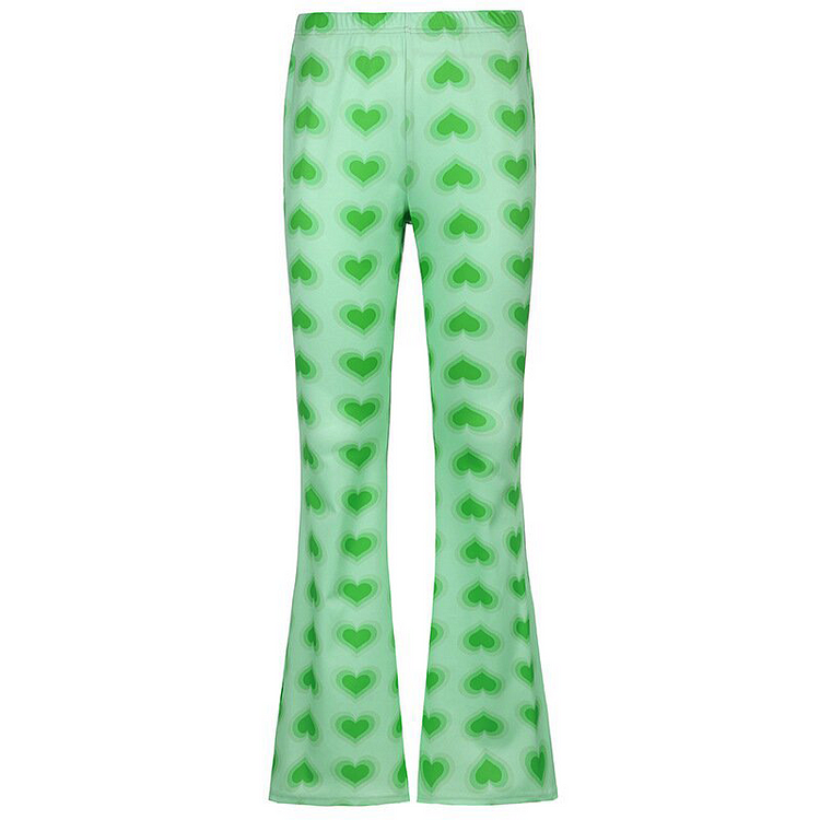 Green Heart Pattern Flared Trousers - CODLINS - codlins.com