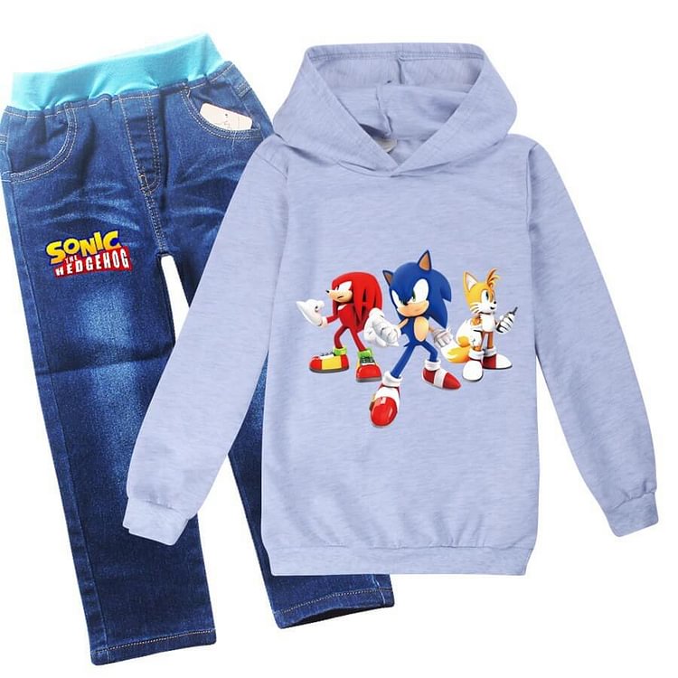 Sonic The Hedgehog Printed 4-12 Years Boys Girls Hoodie And Blue Jeans-Mayoulove