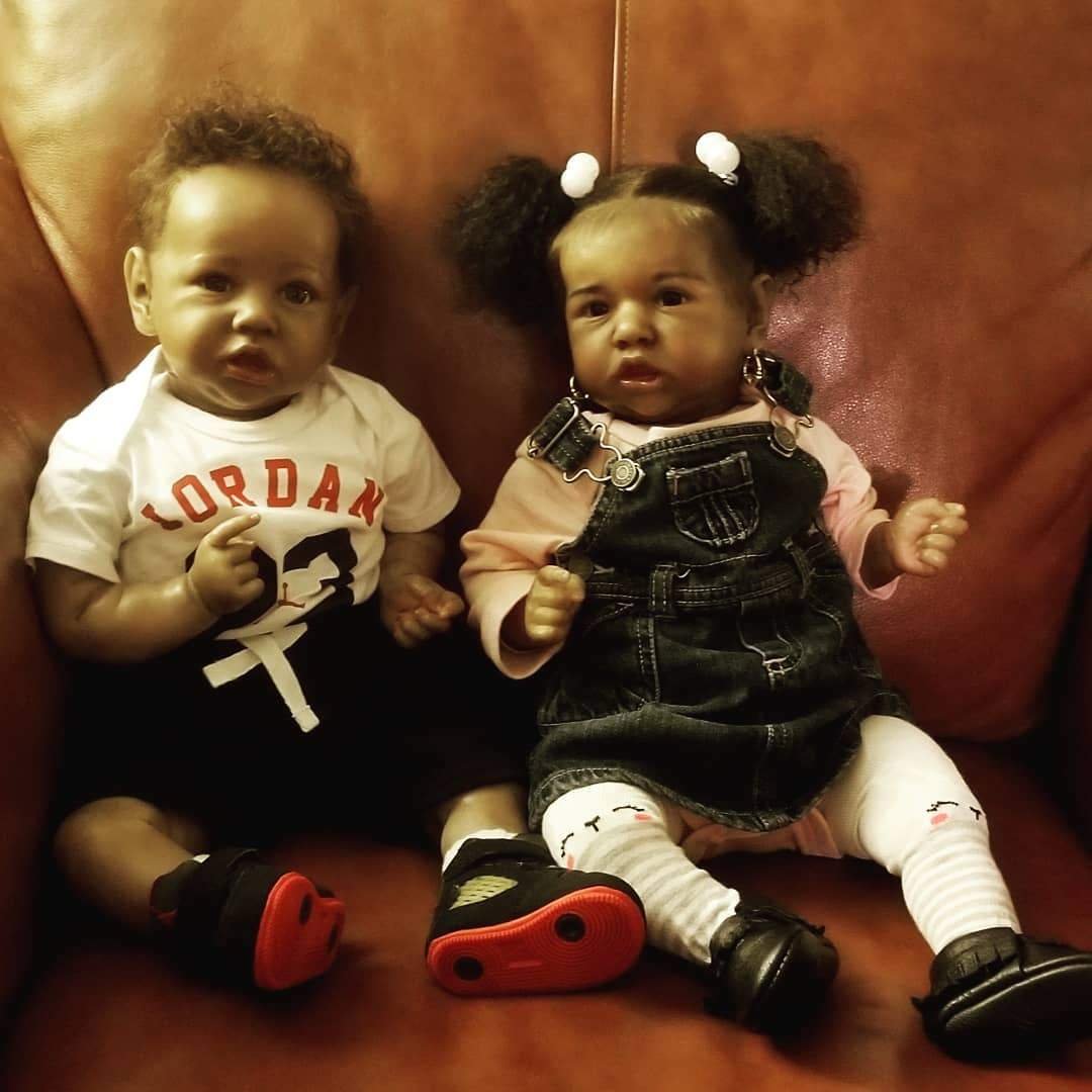 20'' African American Black Newborn Silicone Twin Boy and Girl Irma and Barbara Toddler Silicone Reborn Baby Doll