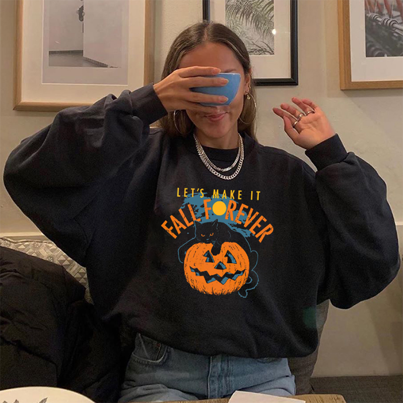   Halloween pumpkin cat printed sweatshirt - Neojana