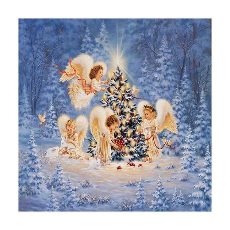 Christmas Four little Angels - Diamond Painting - 35x35cm(Canvas)