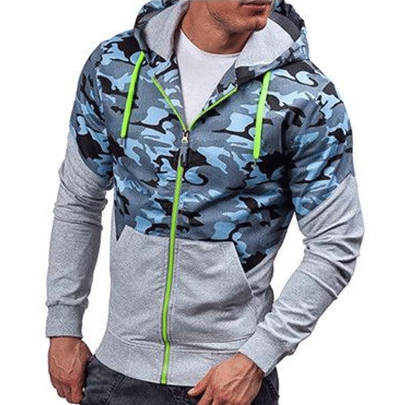Camouflage Casual Long Sleeve Men's Zip-up Hoodie Coat-VESSFUL