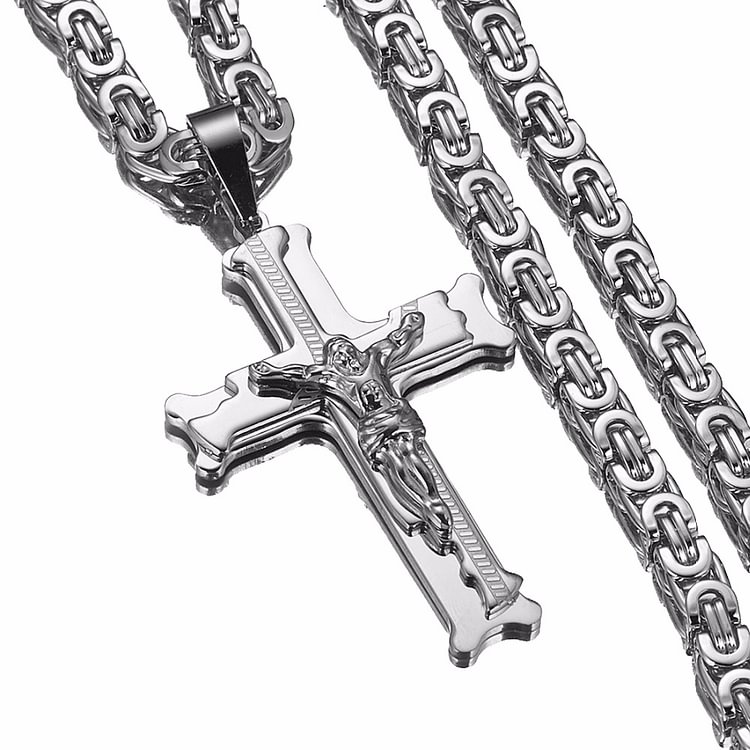 6MM Byzantine Chain Jesus Cross Pendant