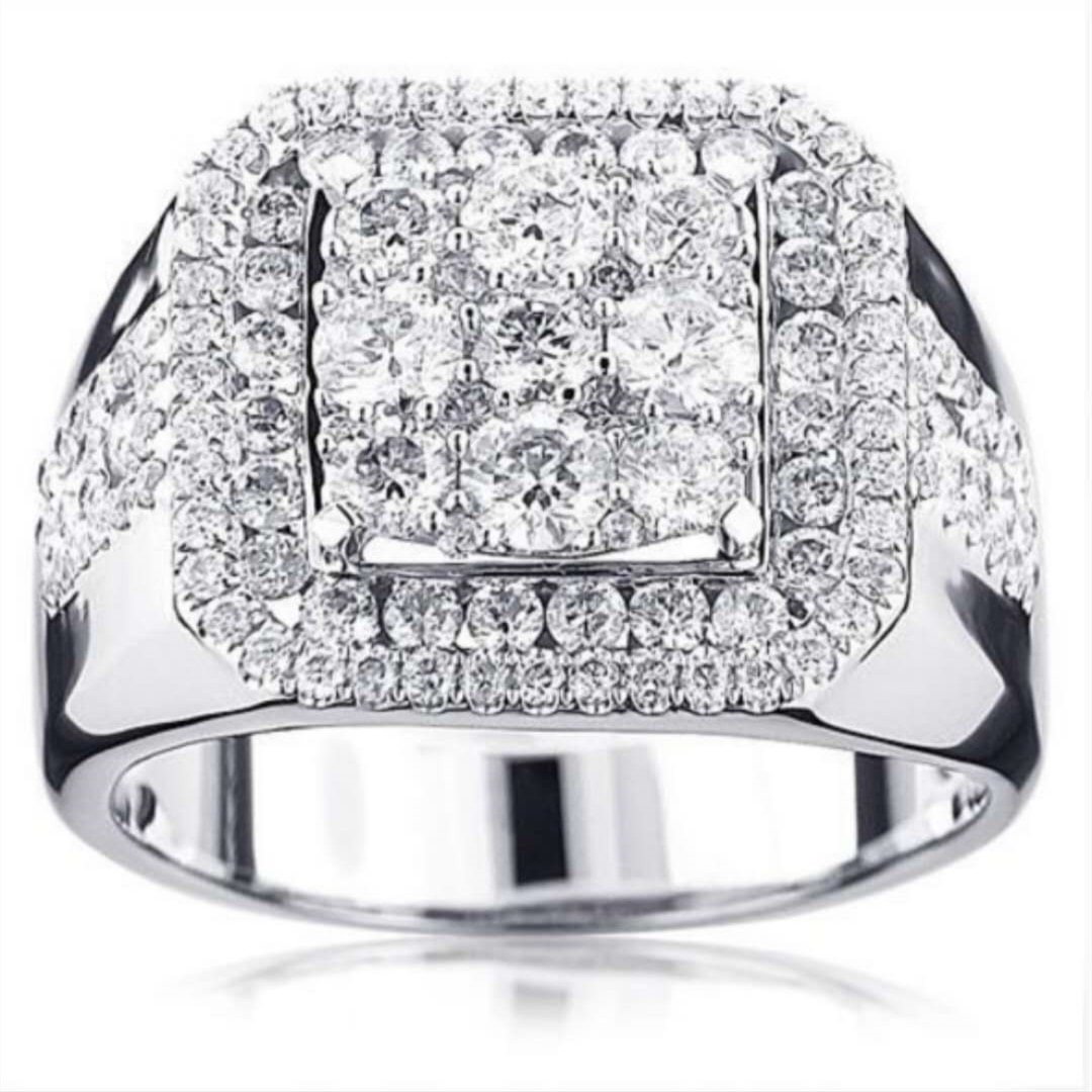 Iced Out Rhinestone Square Silver Rings Jewelry-VESSFUL
