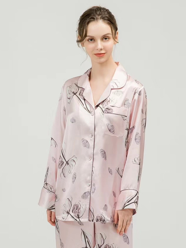 19 Momme Fresh Spring Long Sleeve Silk Pajamas-Real Silk Life