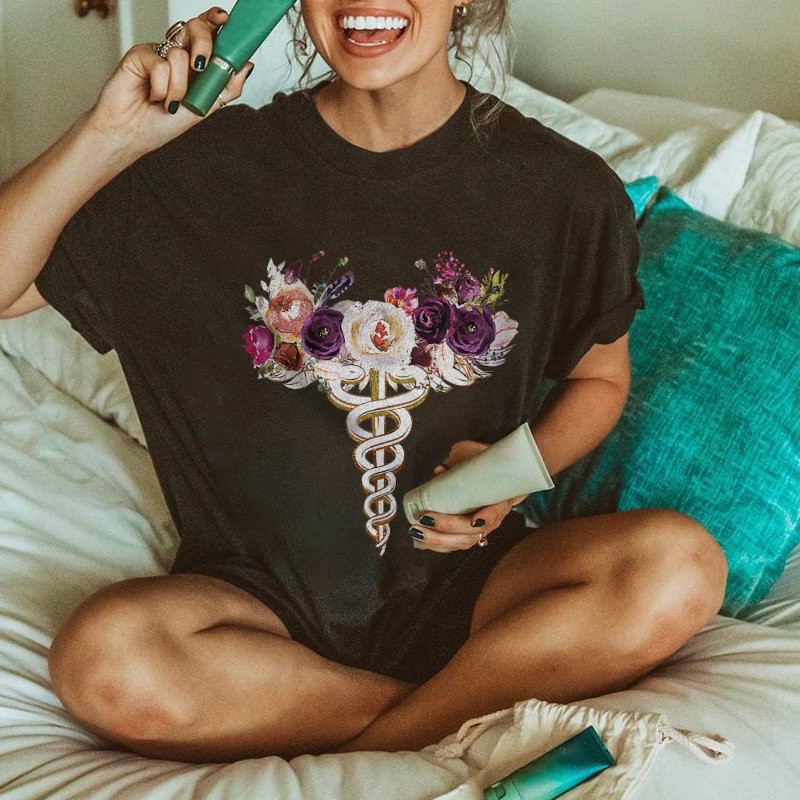   Designer flower print crew neck T-shirt - Neojana