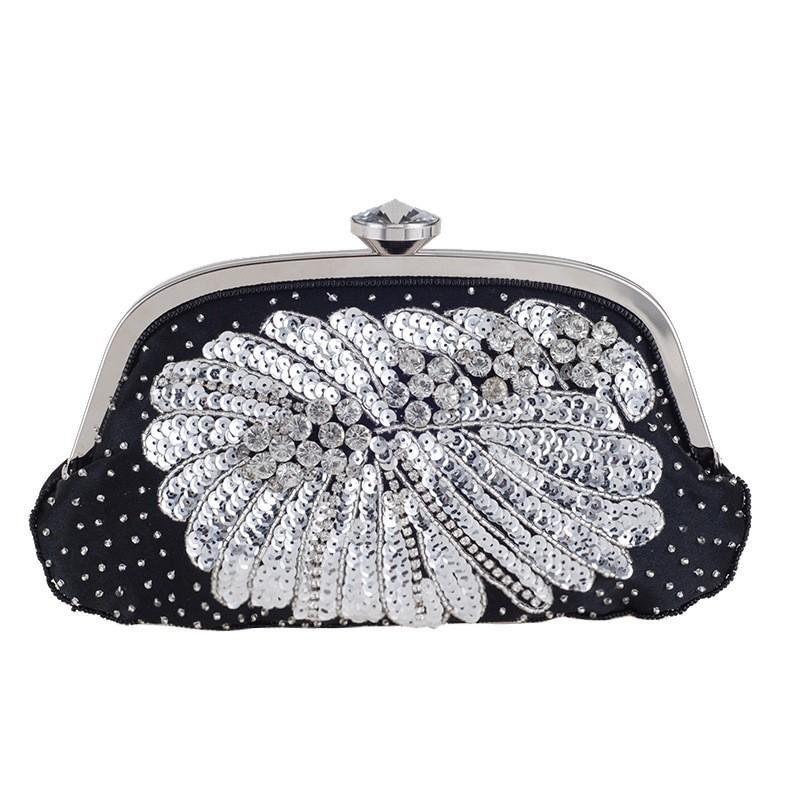 Pearl diamond-studded Evening Silver Clutch Bag-VESSFUL