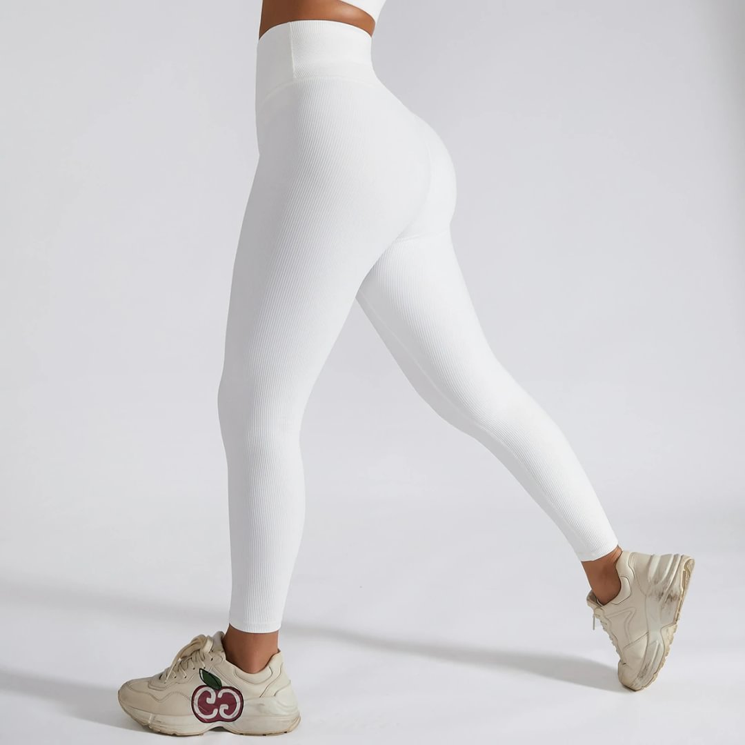 White active ribbed leggings at Hergymclothing sportswear online shop