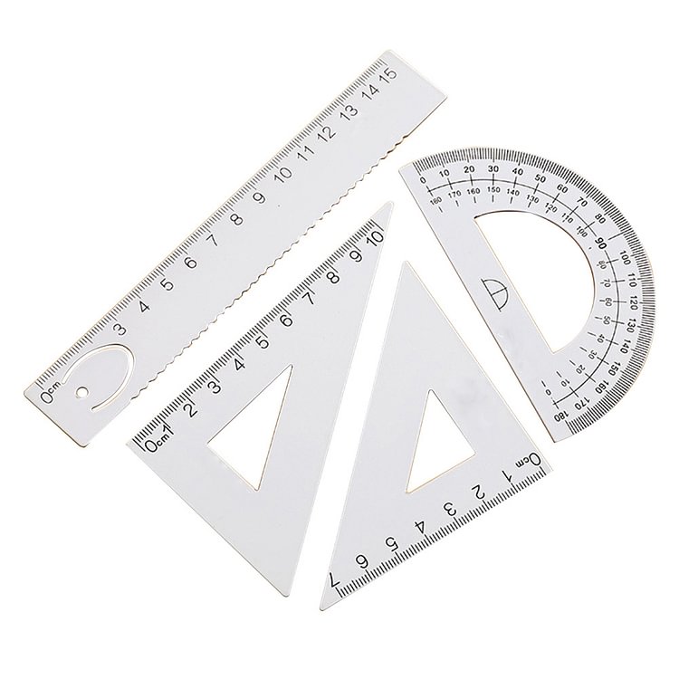 4pcs Ruler Drawing Geometry Triangle Ruler Straightedge Protractor (White)