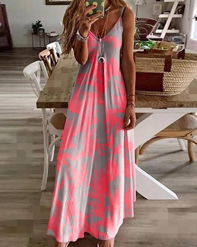 Women's Sundress Maxi long Dress Sleeveless Floral Print Summer V Neck Hot Casual Holiday Beach Fuchsia M L XL XXL 3XL 4XL 5XL-Corachic