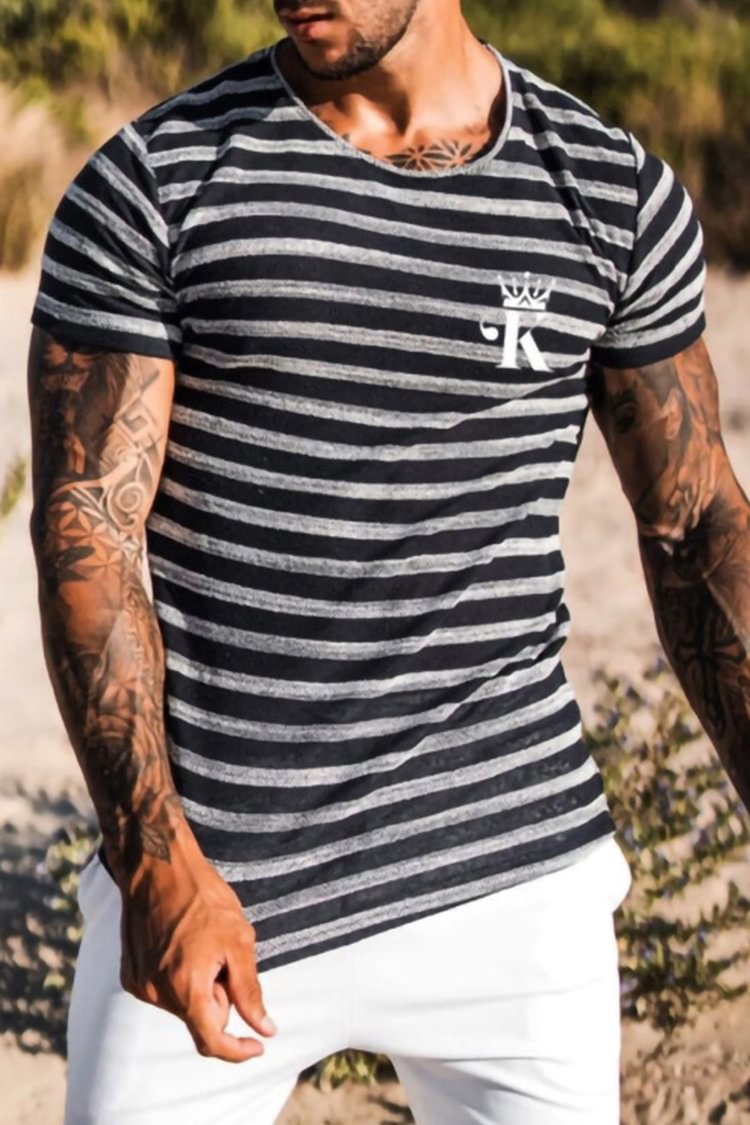 Tiboyz Casual Striped Print Men's T-Shirt