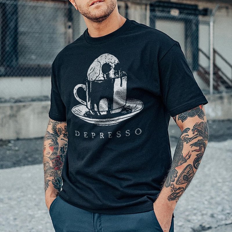 Cloeinc Depresso Skull Printed Men's T-shirt - Cloeinc