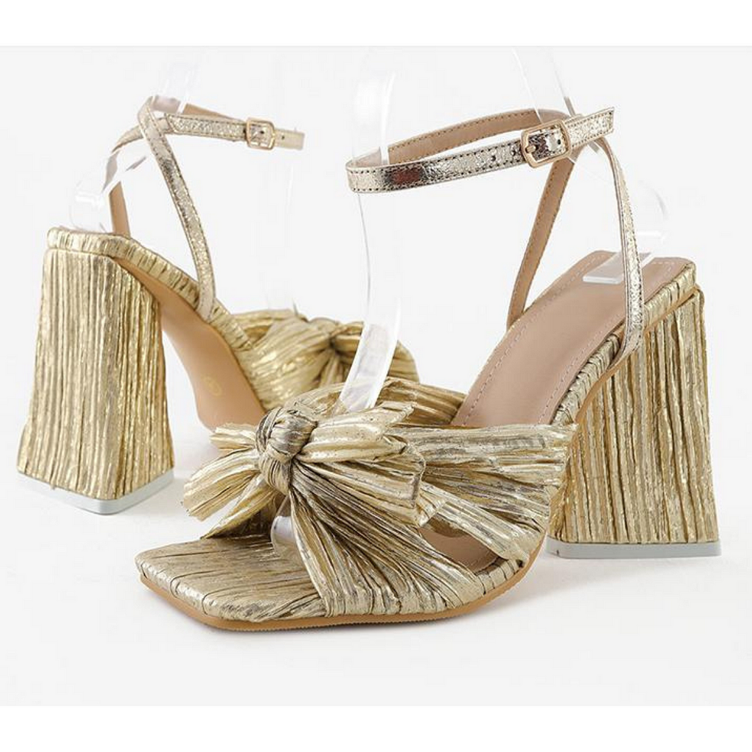 Women's Knotted Bow Heels Square Toe Sandals