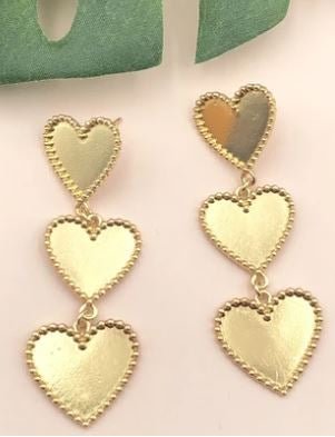 Triple Heart Earrings - GOLD PLEATED