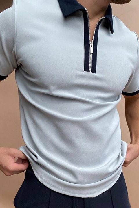 Tiboyz Men's Simple Style Casual Zipper Short Sleeve Polo Shirt