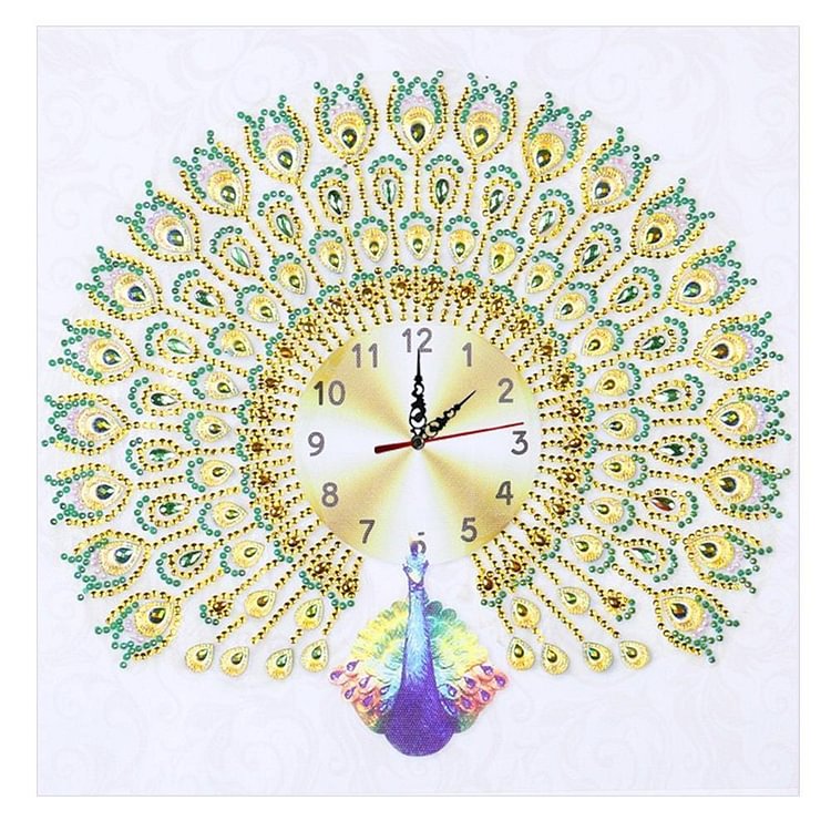 Horloge peafowl - Diamant en forme spéciale - 35x35cm
