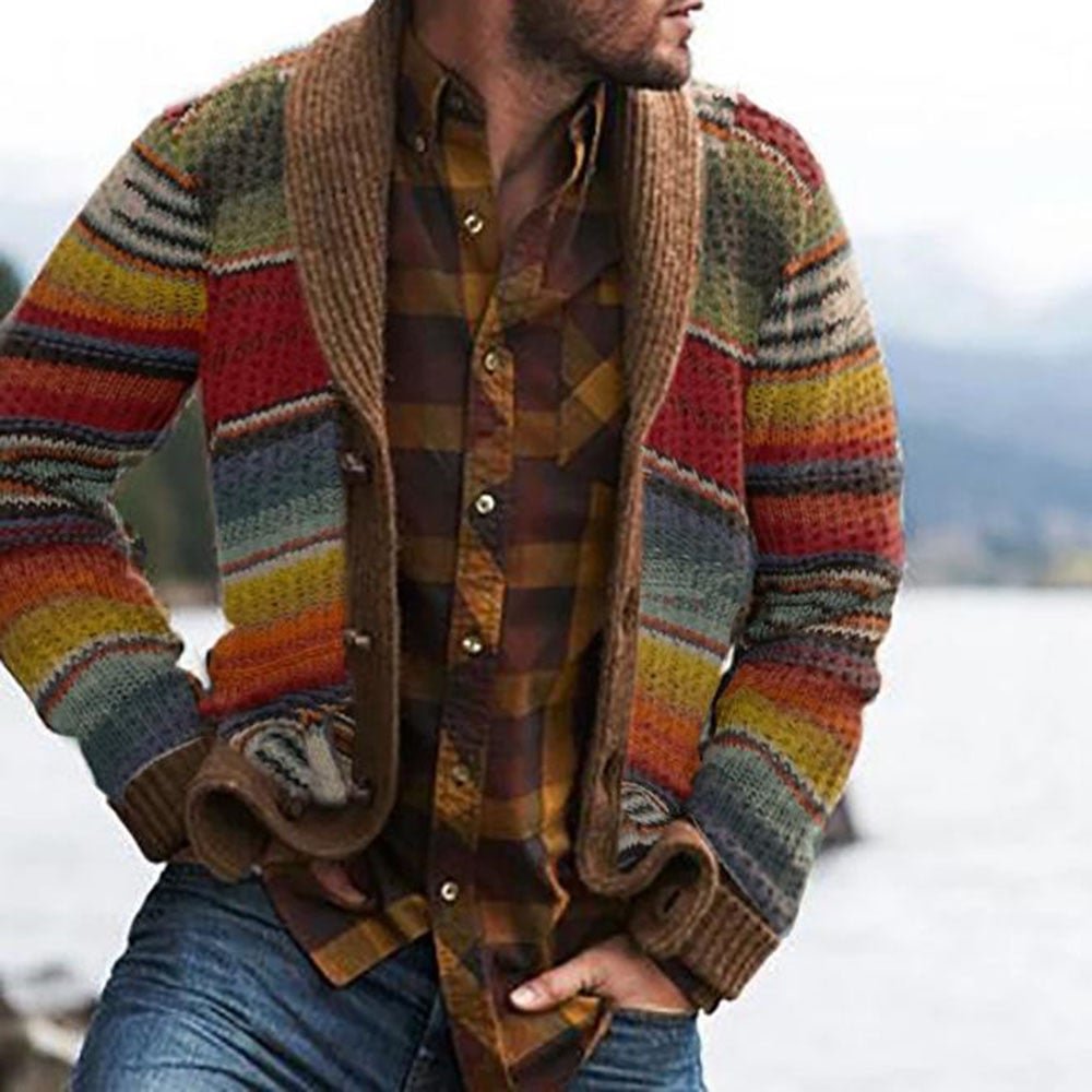 Lapel Print Men's Sweater-Corachic
