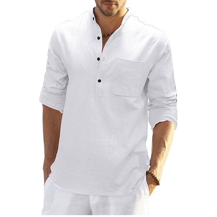 BrosWear Casual Single Pocket Crossbar Long Sleeve Shirt
