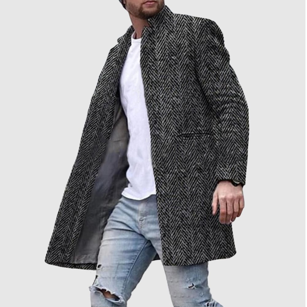 Tiboyz Fall Winter Herringbone Mid-Length Men's Coat