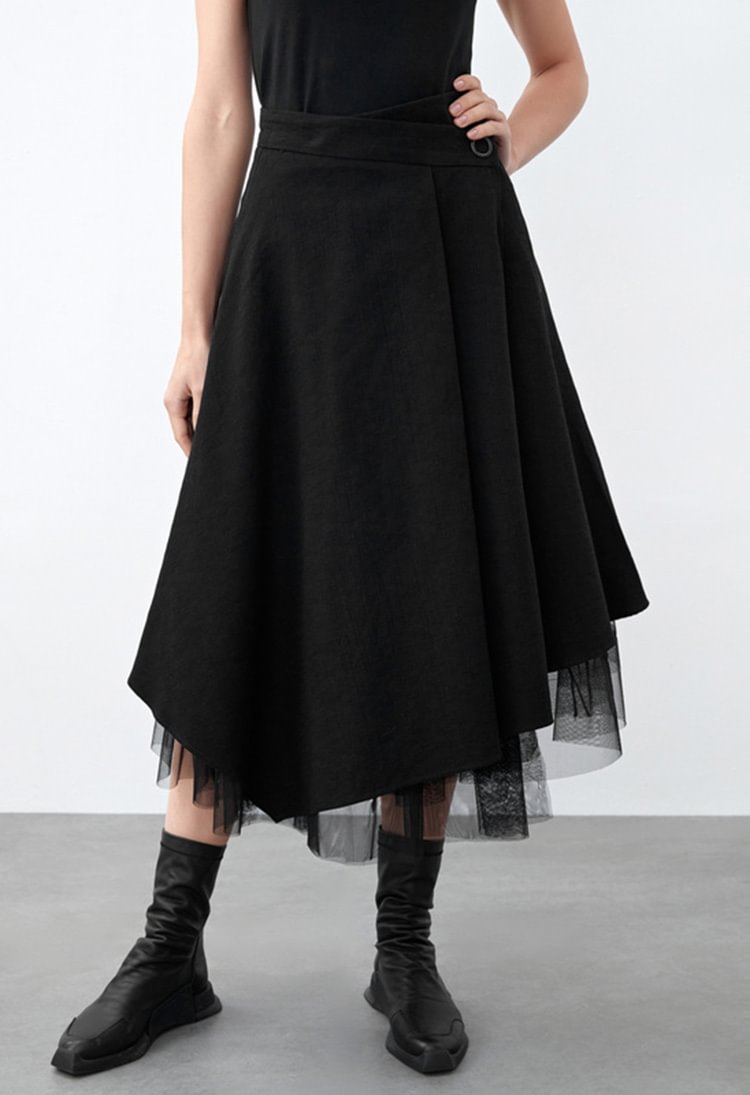 SDEER High Waist Mesh Stitching Irregular A-line Long Skirt