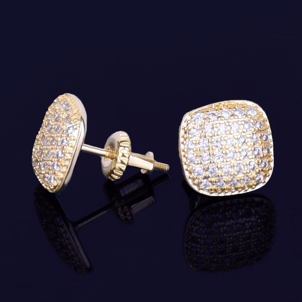 10MM Full Zircon Square Stud Earrings Jewelry-VESSFUL
