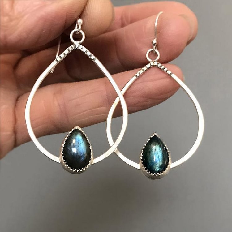 Bohemian Large Drop Shaped Glitter Stone Earrings-Mayoulove