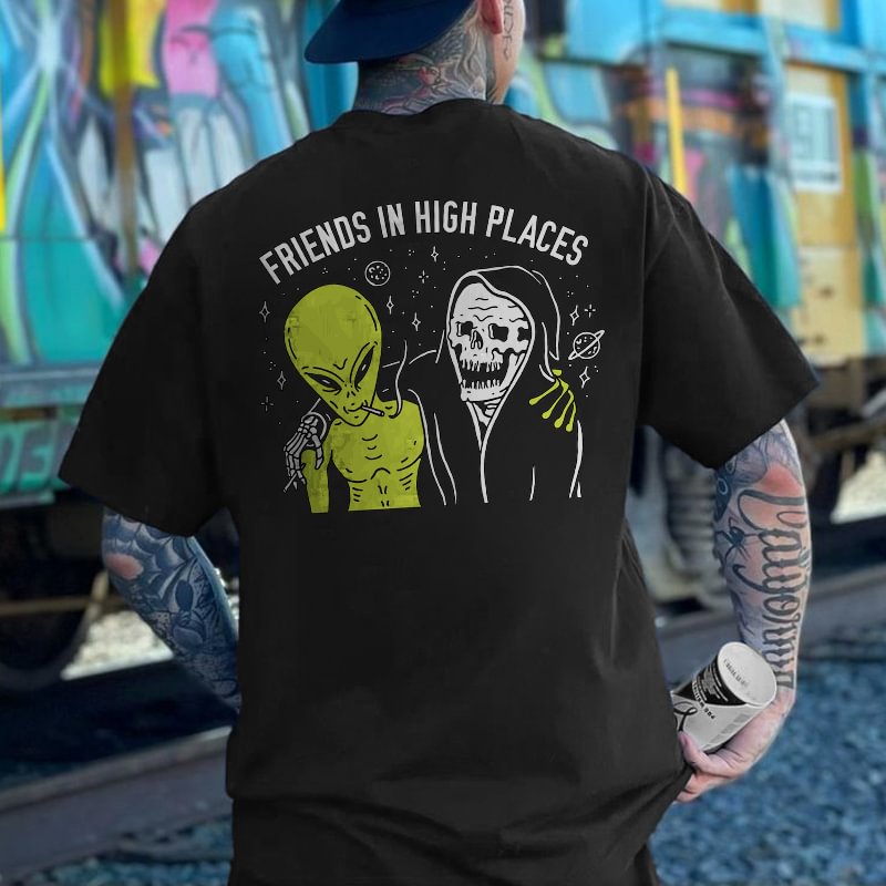 Cloeinc   Friends In High Places Alien Skull Print T-shirt - Cloeinc