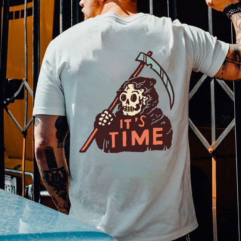 It's Time Men's Death Skull Printed T-shirt - Krazyskull
