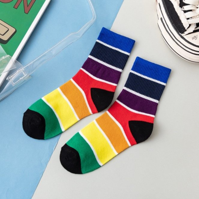   Rainbow Color Striped Cozy Socks - Neojana