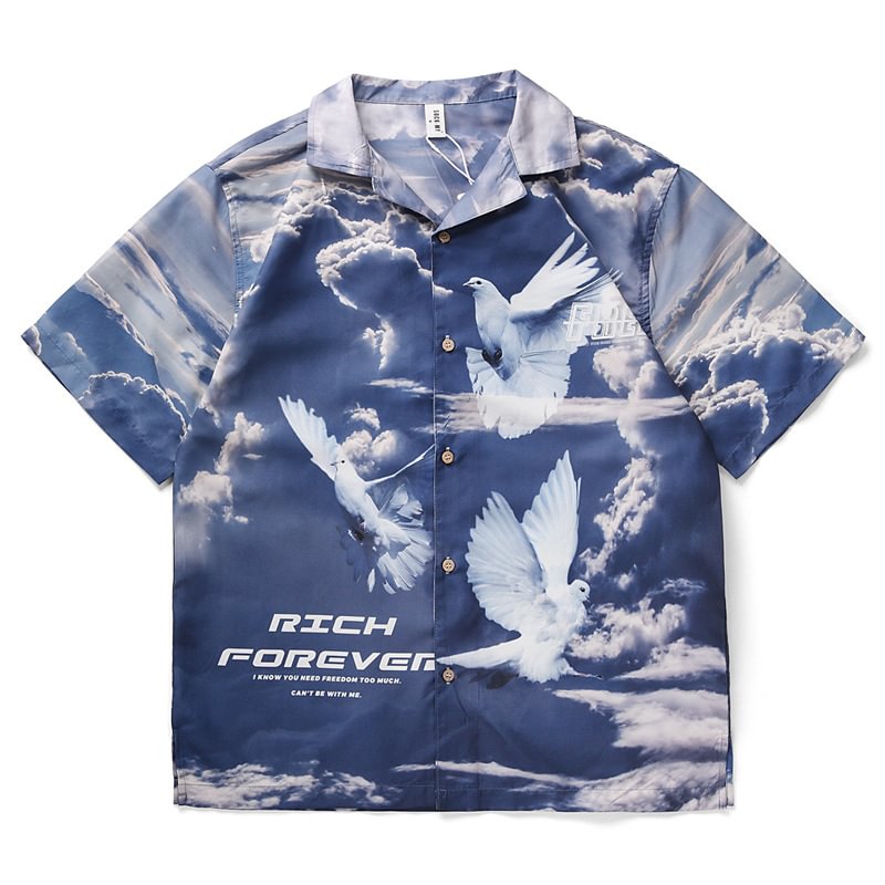 Blue Sky White Dove Digital Printed Shirt / Techwear Club / Techwear