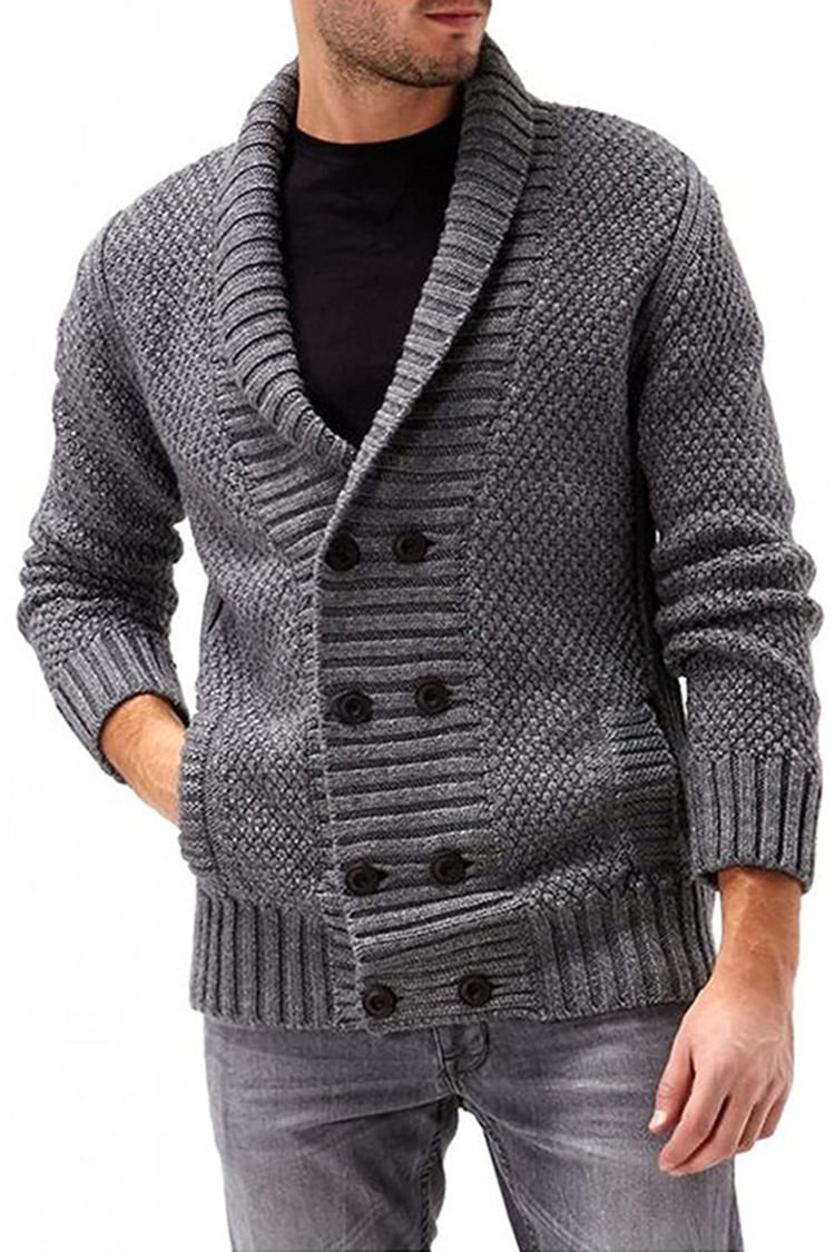 Tiboyz Casual Solid Lapel Double Breasted Cardigan