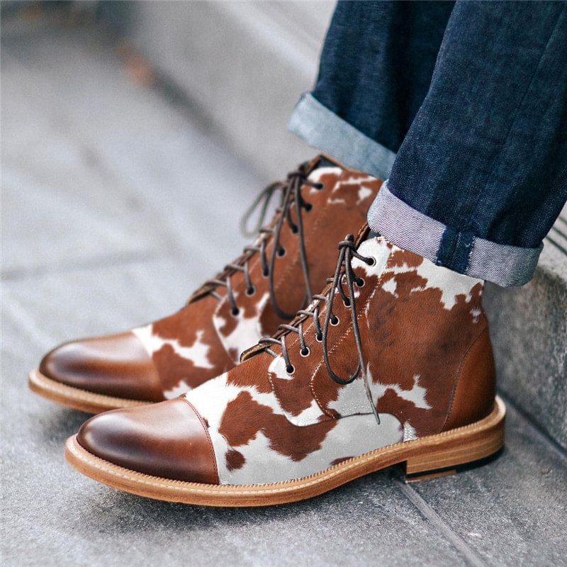Horse texture chic printed laced men's boots - Krazyskull