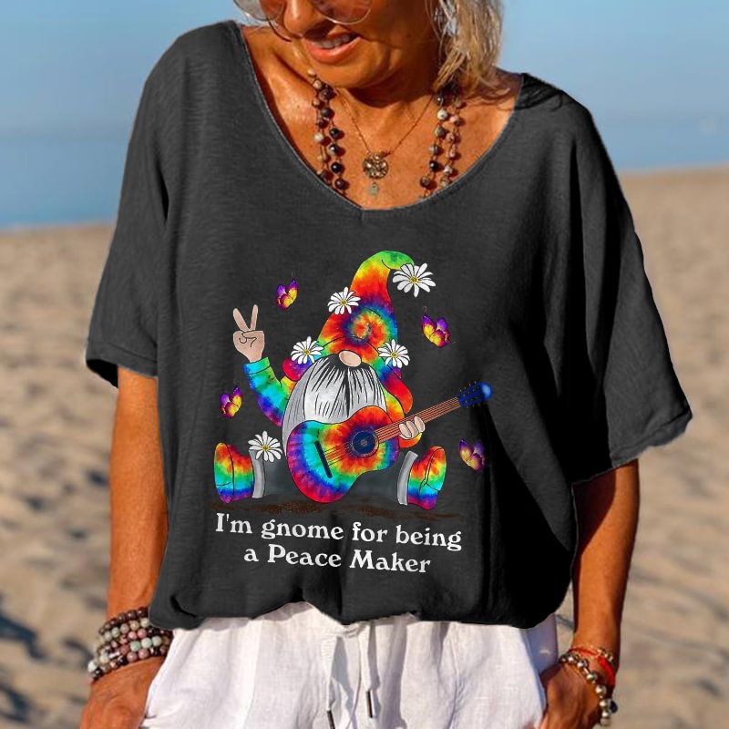 Oversized I'm Gnome For Being A Peace Maker Printed Tees
