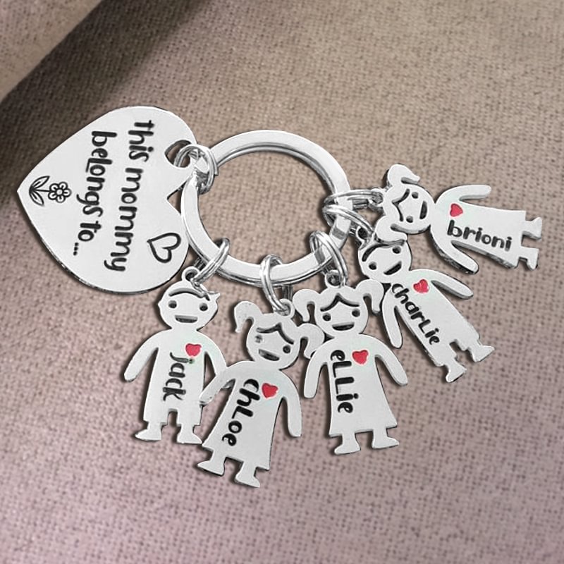 Personalized  Kids Charms Engraving 5 Names Keychain Gift