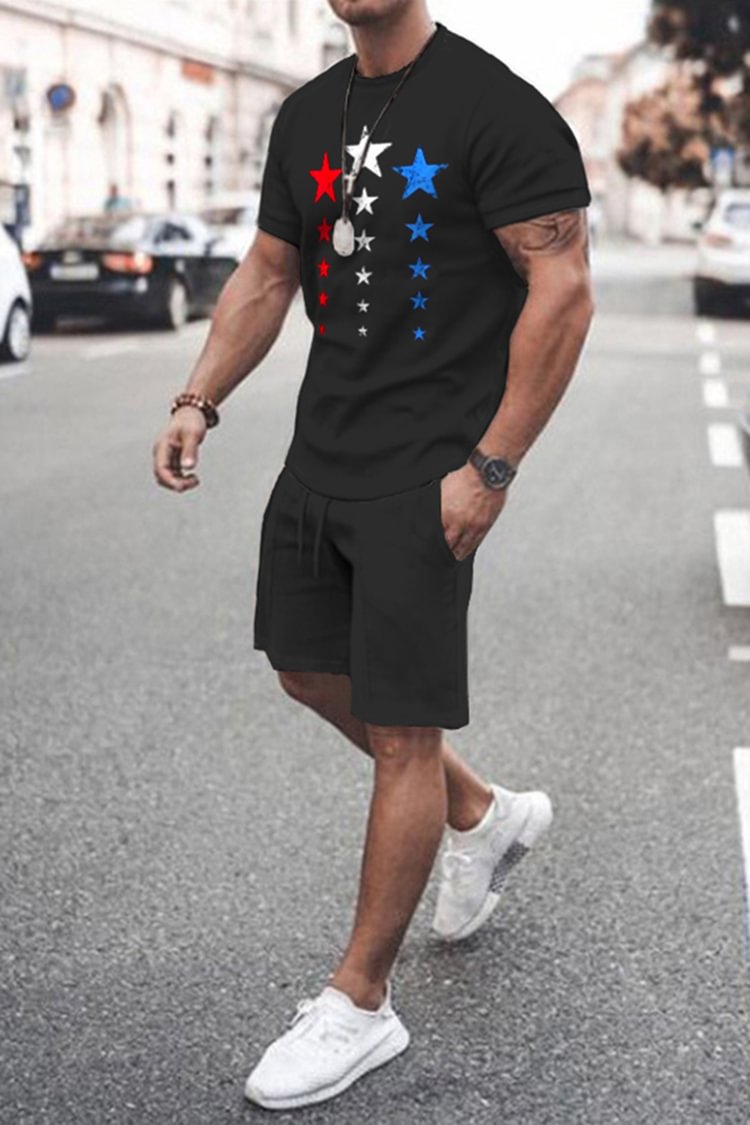 Tiboyz Men's Outfits Printed Casual Sports T-Shirt Set