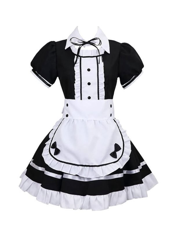 Short Sleeve Maid Cosplay Dress Maid Set-Icossi