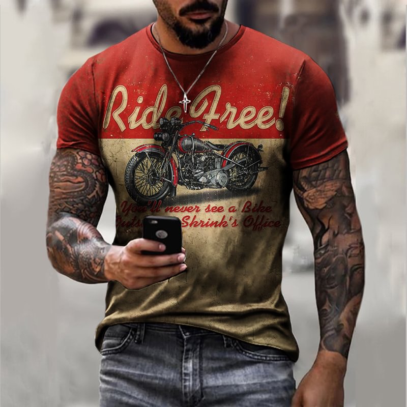 Fashion Motorcycle Print Casual T-shirt / [viawink] /