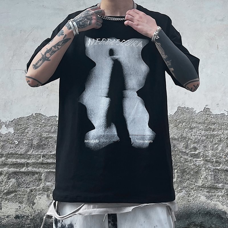 Street Hip Hop Graffiti Silhouette Print Crew Neck T-Shirt / Techwear Club / Techwear