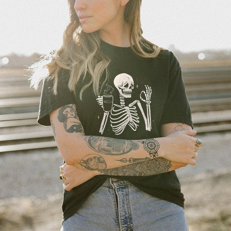 Trying My Best Printed Skeleton Casual T-shirt -  
