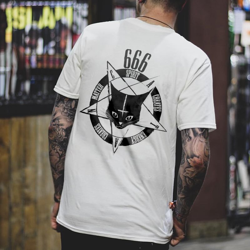 666 black cat print designer men's t-shirt -  UPRANDY