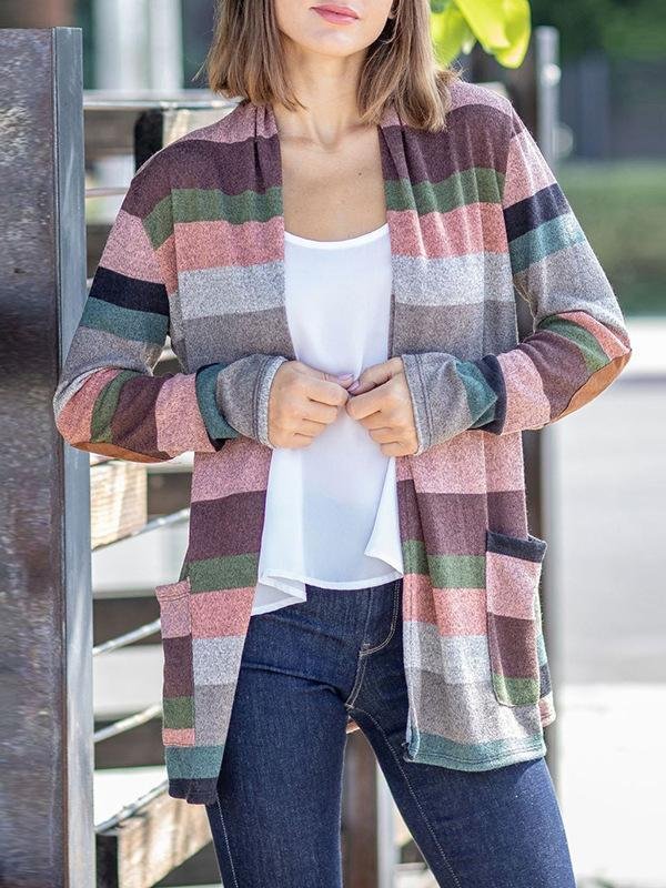 Mayoulove Colored stripe leisure outerwear-Mayoulove