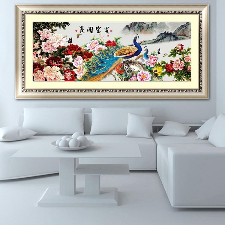 Flower Peacock - Diamond Painting - 100x44cm(Canvas)
