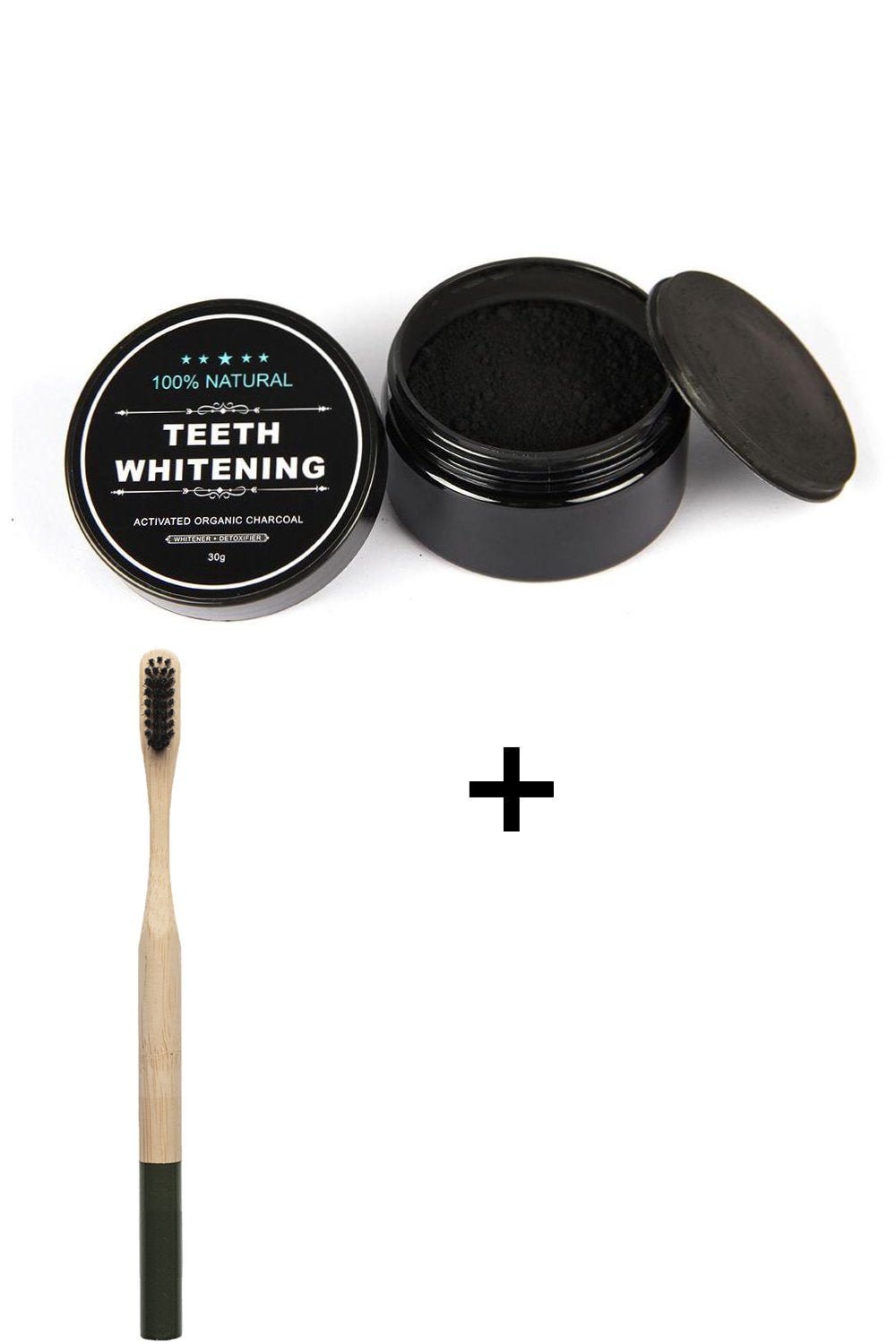 Teeth Whitening Charcoal Powder With Bamboo Toothbrush - vzzhome