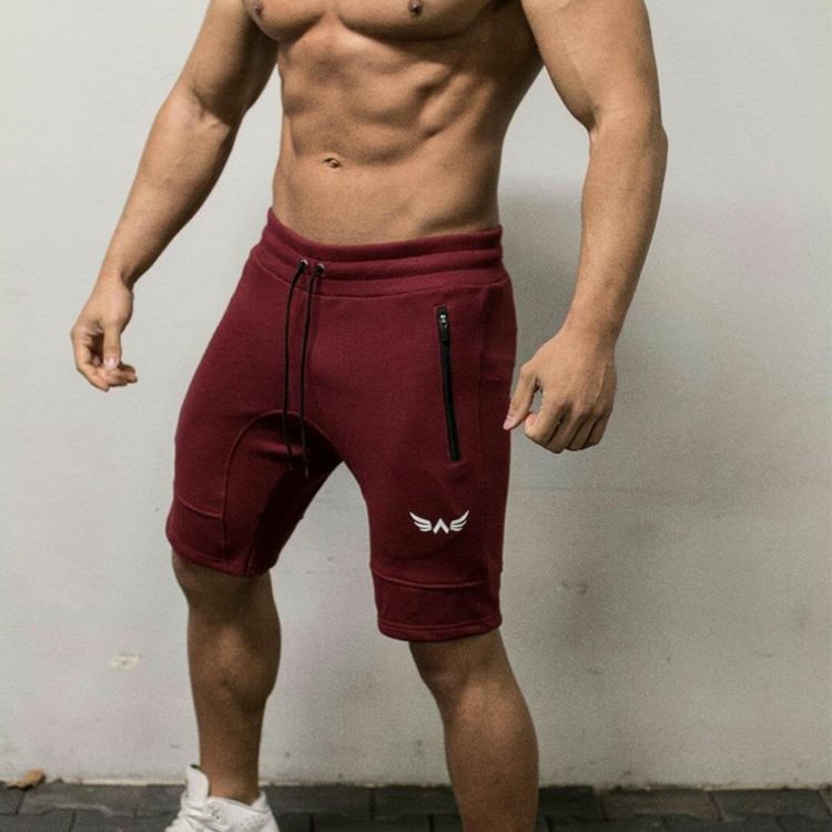 Solid Color Cotton Embroidery Gym Workout Sportswear Men's Shorts-VESSFUL