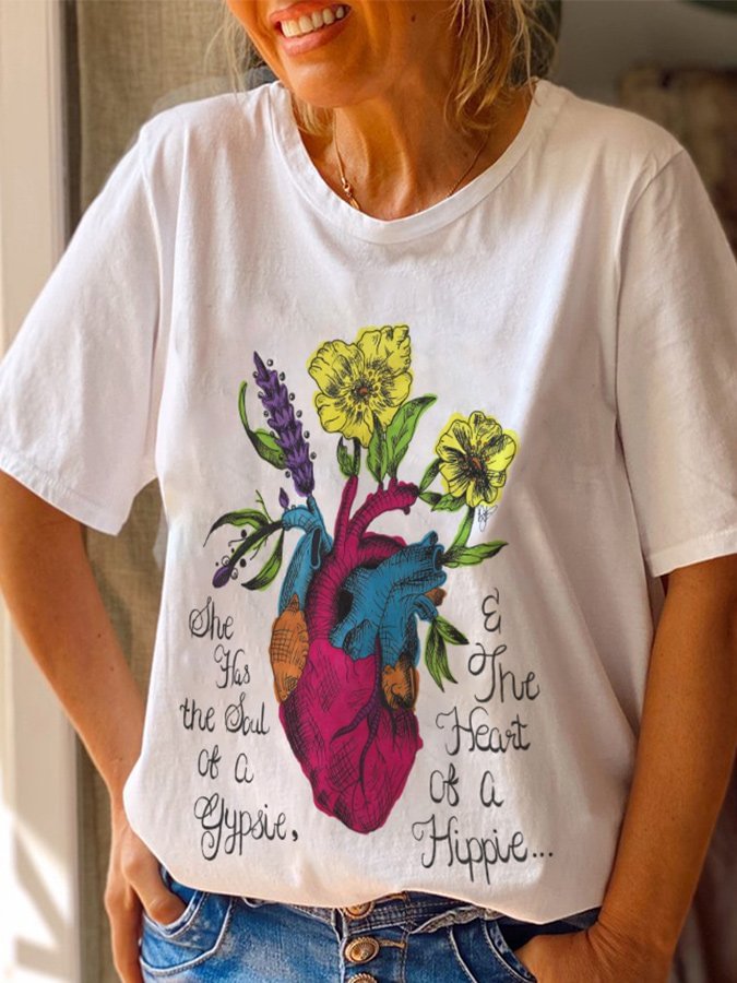 Hippie Gypsie Soul Heart Print T-Shirt